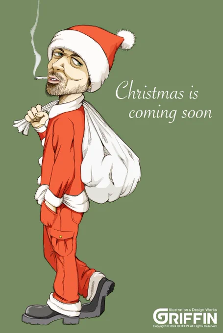 袋の中身?子供がハイになるブツだよ<いつも職質されるサンタJr.#Xmasフライング大会 #イラスト #illustration 