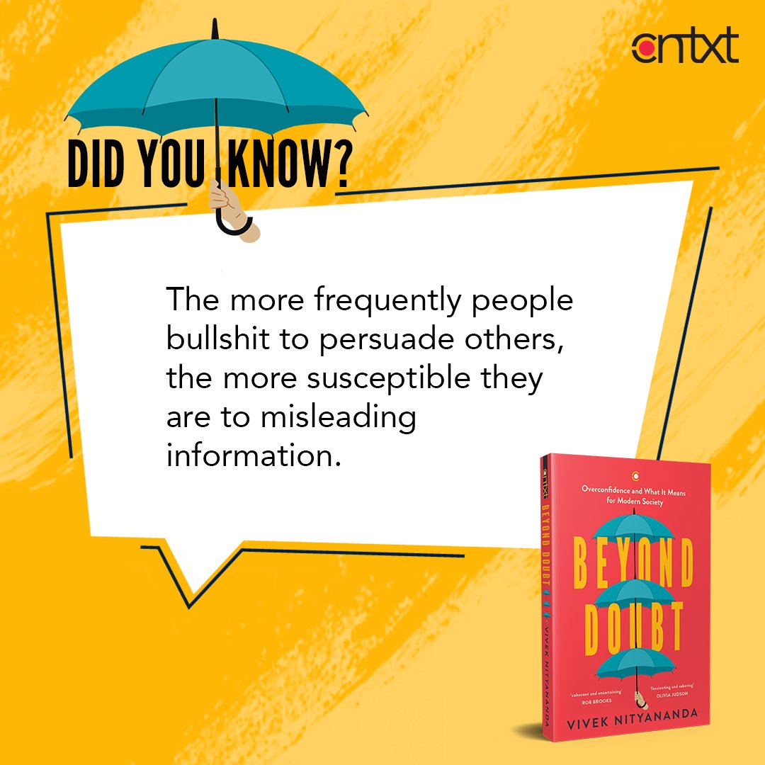 Westland Books (@westlandbooks) on Twitter photo Did you know that the more lies you tell the more are your chances to fall for lies?
Find other such interesting details about confidence, doubt and overconfidence in <a href="/VivekNityananda/">Vivek Nityananda</a> 's Beyond Doubt.
Available in bookstores and online. Did you know that the more lies you tell the more are your chances to fall for lies?
Find other such interesting details about confidence, doubt and overconfidence in <a href="/VivekNityananda/">Vivek Nityananda</a> 's Beyond Doubt.
Available in bookstores and online.