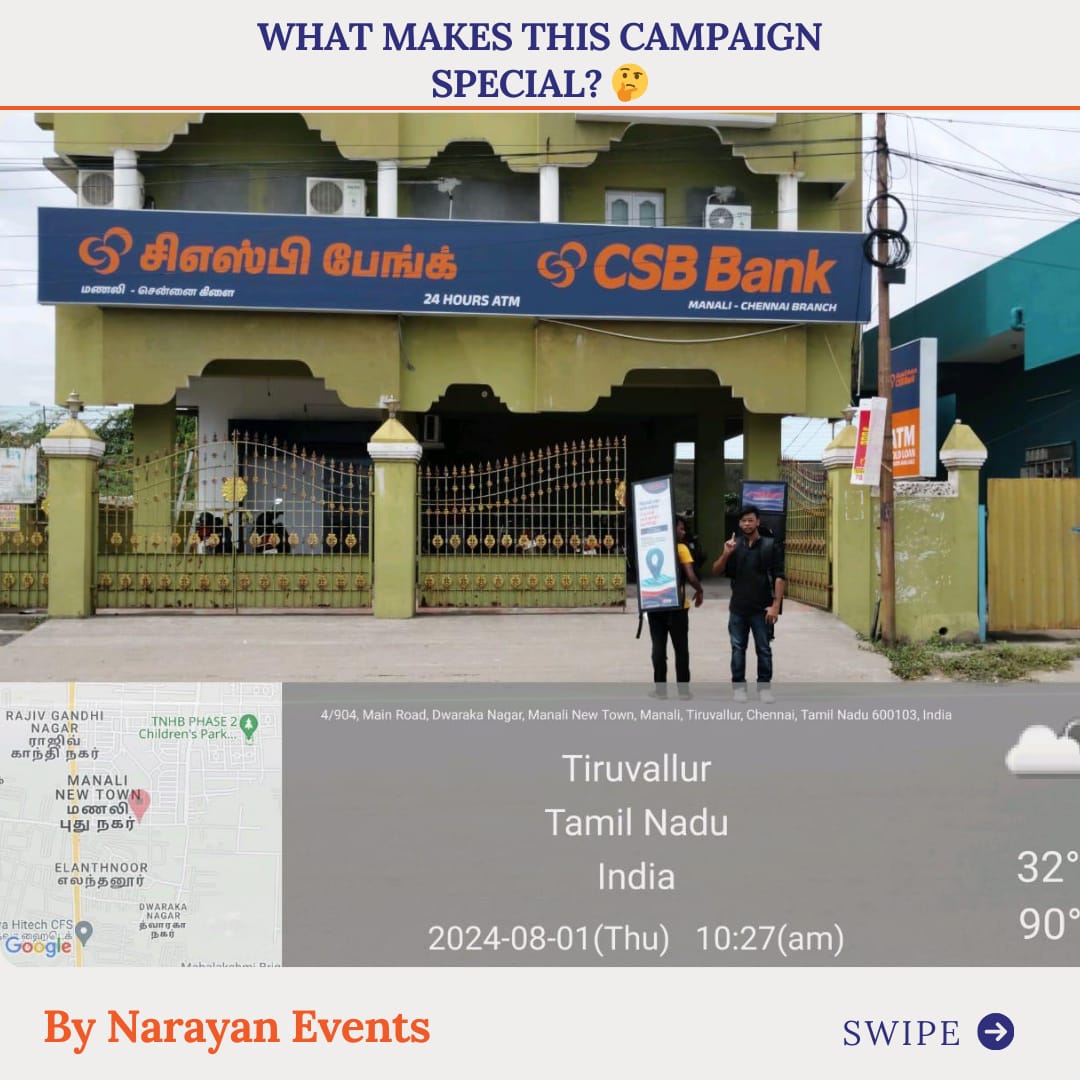 EventsNarayan's tweet photo. Efficient BTL marketing in action! Look-walkers promoting CSB Bank's trusted banking services in Manali, Chennai. Powered by Narayan Events Management, #BTLMarketing #StreetAdvertising #NarayanEvents #LookWalkerCampaign #CSBBank #BrandPromotion #ChennaiEvents #InnovativeMarketing https://t.co/zZfyABFvGS