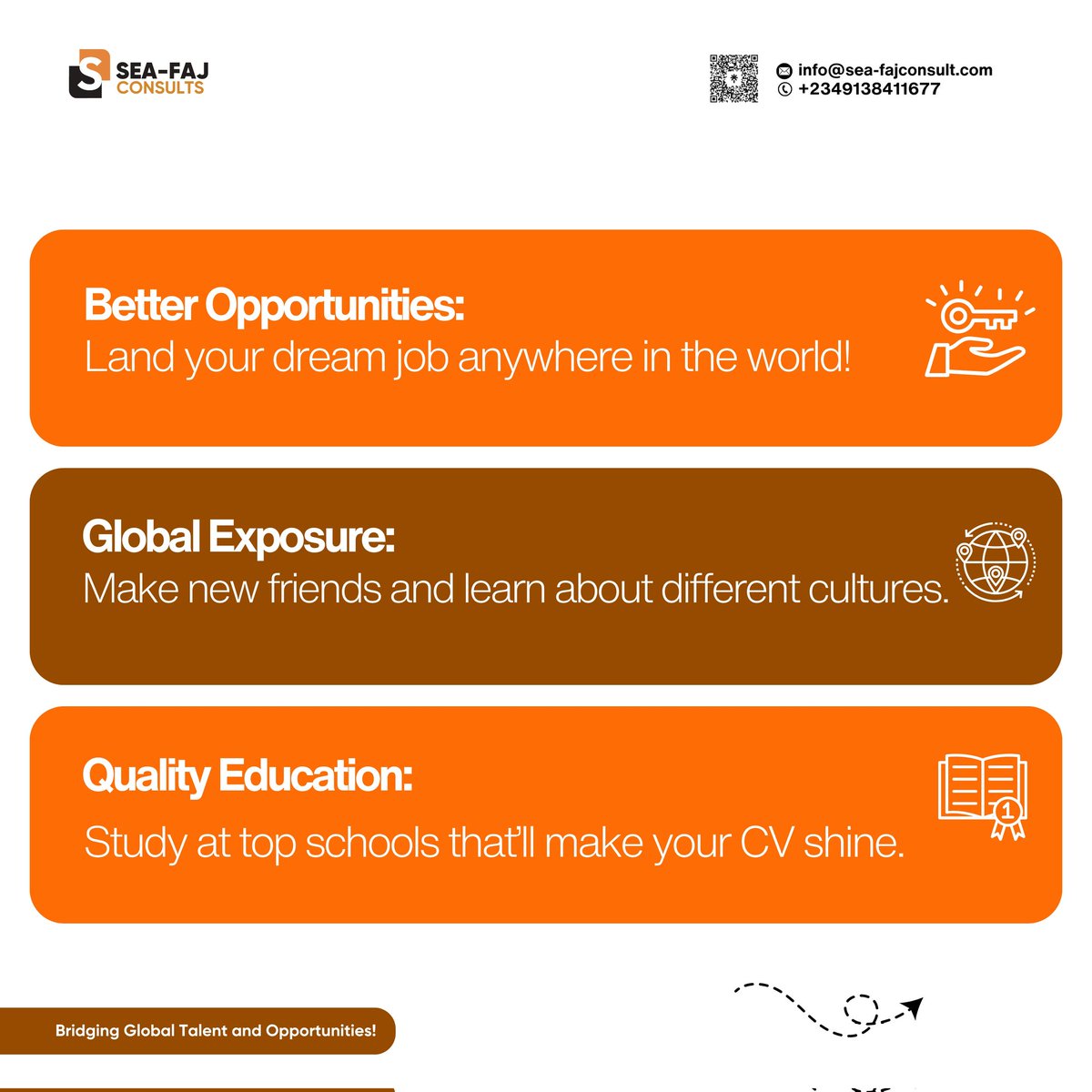 seafajconsults's tweet photo. Why Study Abroad?
Because it is more than education; it’s a lifetime adventure!
Let SEA-FAJ CONSULTS guide you from application to takeoff!
#StudyAbroad #GlobalEducation #SEAFAJConsults #DreamBig #StudyAndTravel #InternationalEducation https://t.co/YINQAek6TA