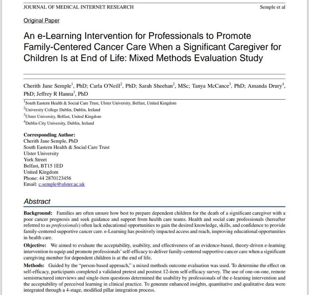 cancer_care_uu's tweet photo. 🎉#FamilyCentredCancerCare Team have a new #OpenAccess publication today @jmirpub on the evaluation of their eLearning intervention
@semple_cherith @carlaloneill Sarah Sheehan @tanya_mccance @druryal @drjhanna02
📍Available at: https://t.co/Hs4SNKjefg https://t.co/XLFGZ8aMDe