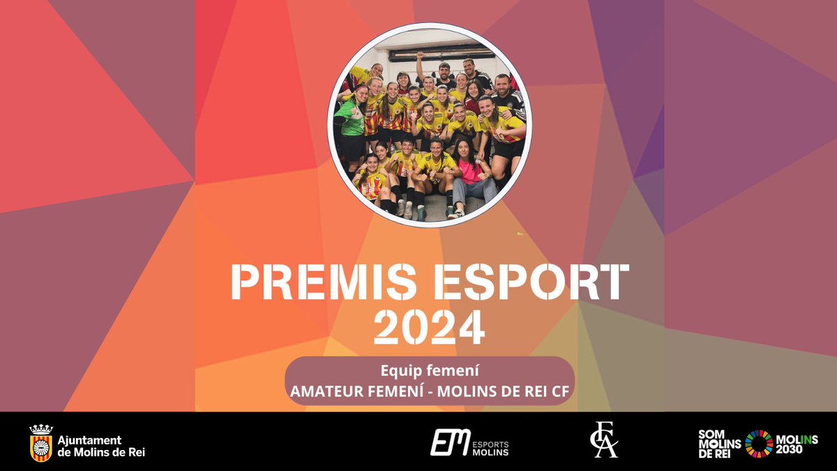 EsportsMolins (@esports_molins) on Twitter photo Premis Esport 2024, divendres 13 de desembre a les 20 h, al Foment Cultural i Artístic.
Premi Esport Equip femení;
Amateur femení del Molins de Rei Club de Futbol.
<a href="/AjMolinsdeRei/">Ajuntament de Molins de Rei</a>
<a href="/molinscf/">𝗠𝗢𝗟𝗜𝗡𝗦 𝗗𝗘 𝗥𝗘𝗜 𝗖𝗙</a>
#sommolinsderei Premis Esport 2024, divendres 13 de desembre a les 20 h, al Foment Cultural i Artístic.
Premi Esport Equip femení;
Amateur femení del Molins de Rei Club de Futbol.
<a href="/AjMolinsdeRei/">Ajuntament de Molins de Rei</a>
<a href="/molinscf/">𝗠𝗢𝗟𝗜𝗡𝗦 𝗗𝗘 𝗥𝗘𝗜 𝗖𝗙</a>
#sommolinsderei
