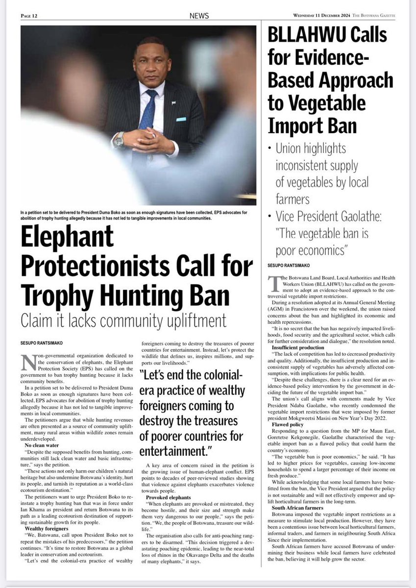 ElephantsFuture's tweet image. #Botswana &quot;Let&apos;s end the colonial-era practice of wealthy foreigners coming to destroy the treasures of poorer countries for entertainment.&quot;  Elephant Protection Society call for trophy hunting ban, claim it lacks community upliftment. Please sign and share their petition (1/2)