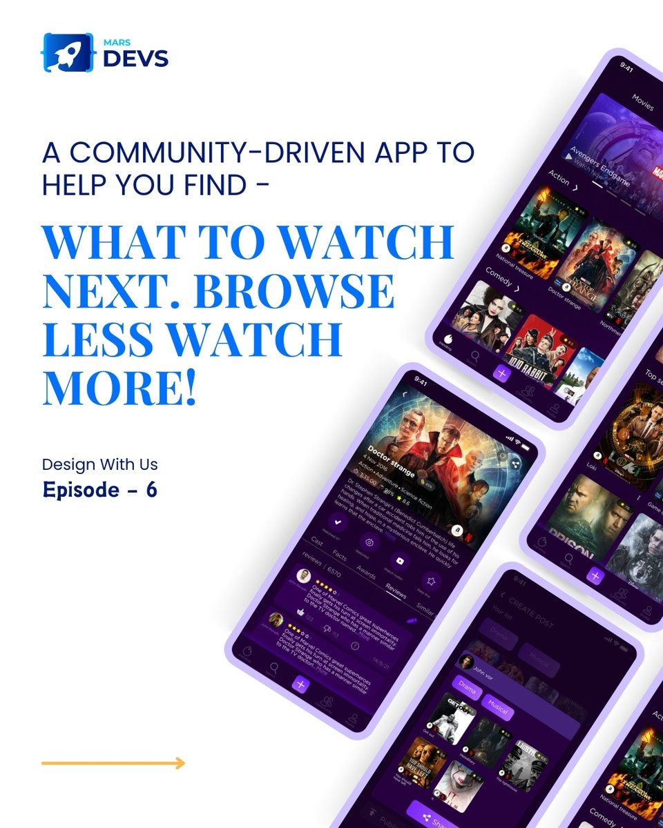 marsdevs's tweet image. Episode 6: A Community-Driven App for Streamlining Your Watchlist! 🎥
Helping you decide what to watch next—because life’s too short for endless scrolling. Browse Less, Watch More!
Design with us and stay tuned for more innovative concepts!
#uiux #uiuxdesign