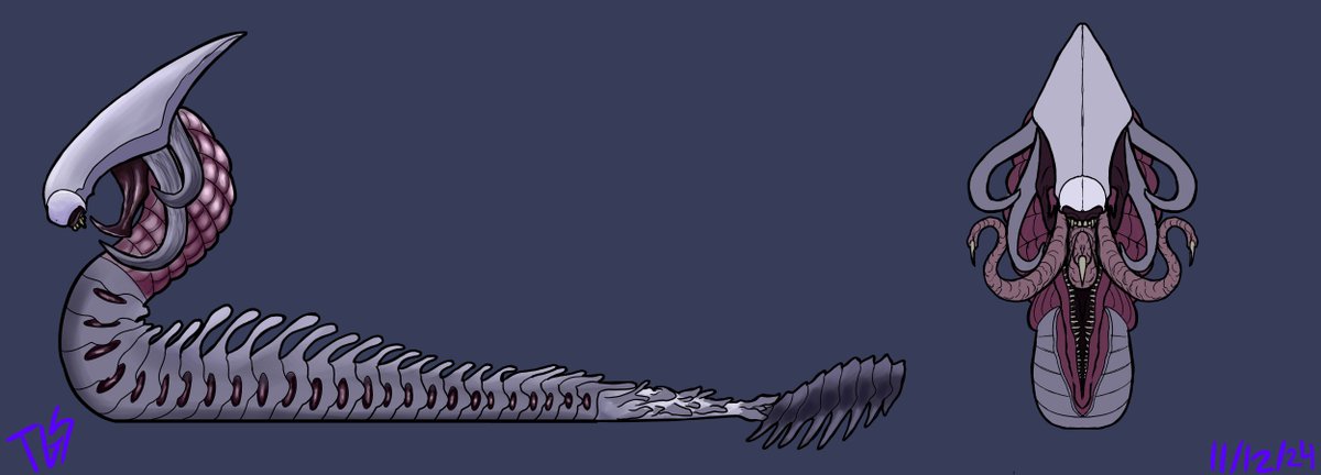 Cracked out a commission cause I've been waiting too long to start doing art again. Have a cool Xeno-Serpent thing!!💜💜