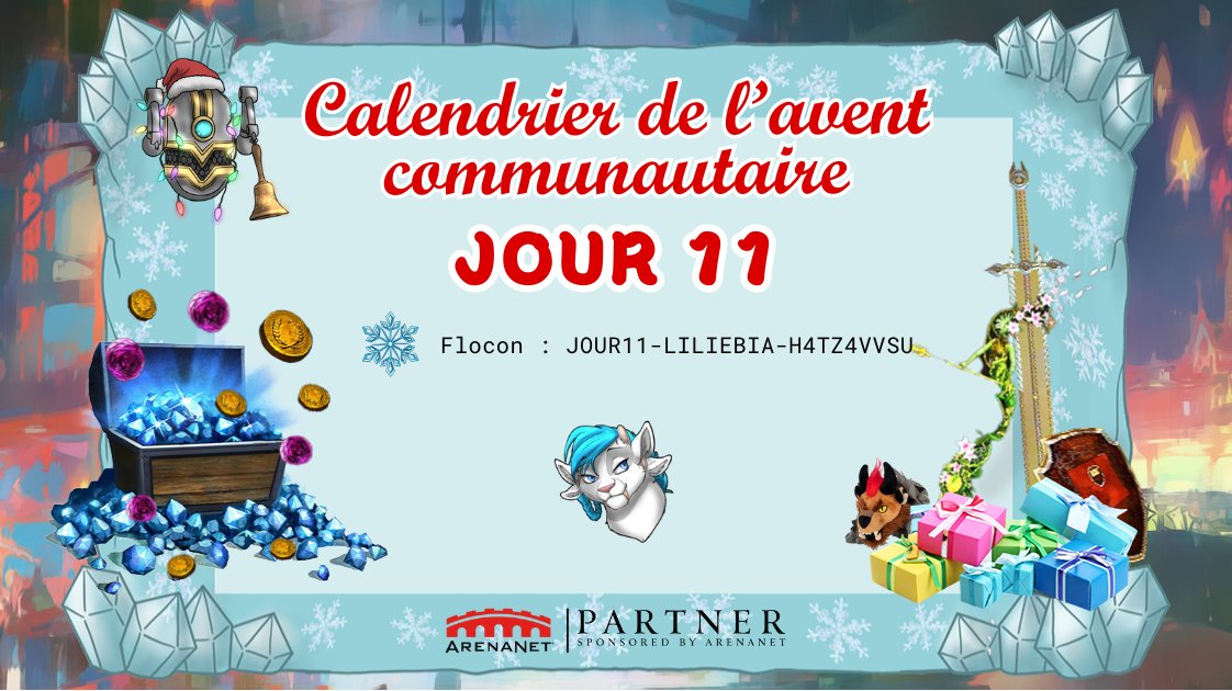 Liliebia's tweet image. 🎅 Hello ! C&apos;est mon jour ? Déjà le 11 ? Noël approche si vite !
Ouvrez ma case ici :  calendrier.gw2.fr
❄️Voici mon code du jour : JOUR11-LILIEBIA-H4TZ4VVSU

Ce soir je serai en live pour un dessin dans le thème Hivernel (21h) 
#CalendrierAvent #GuildWars2
