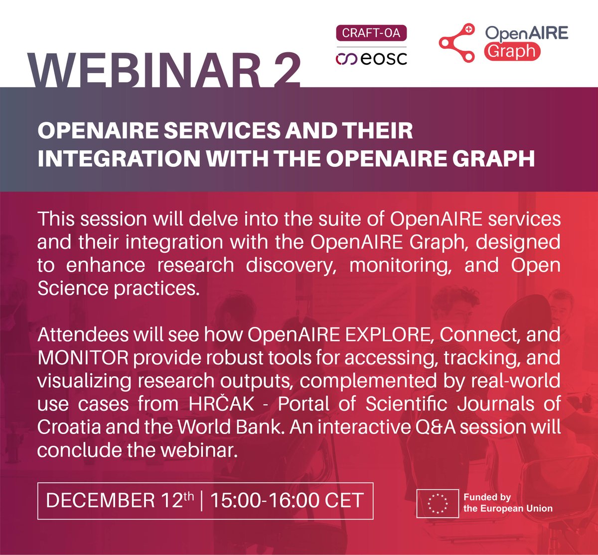 CRAFT-OA (@craftoa_project) on Twitter photo The second of two webinars on the <a href="/OpenAIREGraph/">OpenAIRE Graph</a> will take place on Thursday - learn more and sign up here:
craft-oa.eu/openaire-graph… The second of two webinars on the <a href="/OpenAIREGraph/">OpenAIRE Graph</a> will take place on Thursday - learn more and sign up here:
craft-oa.eu/openaire-graph…