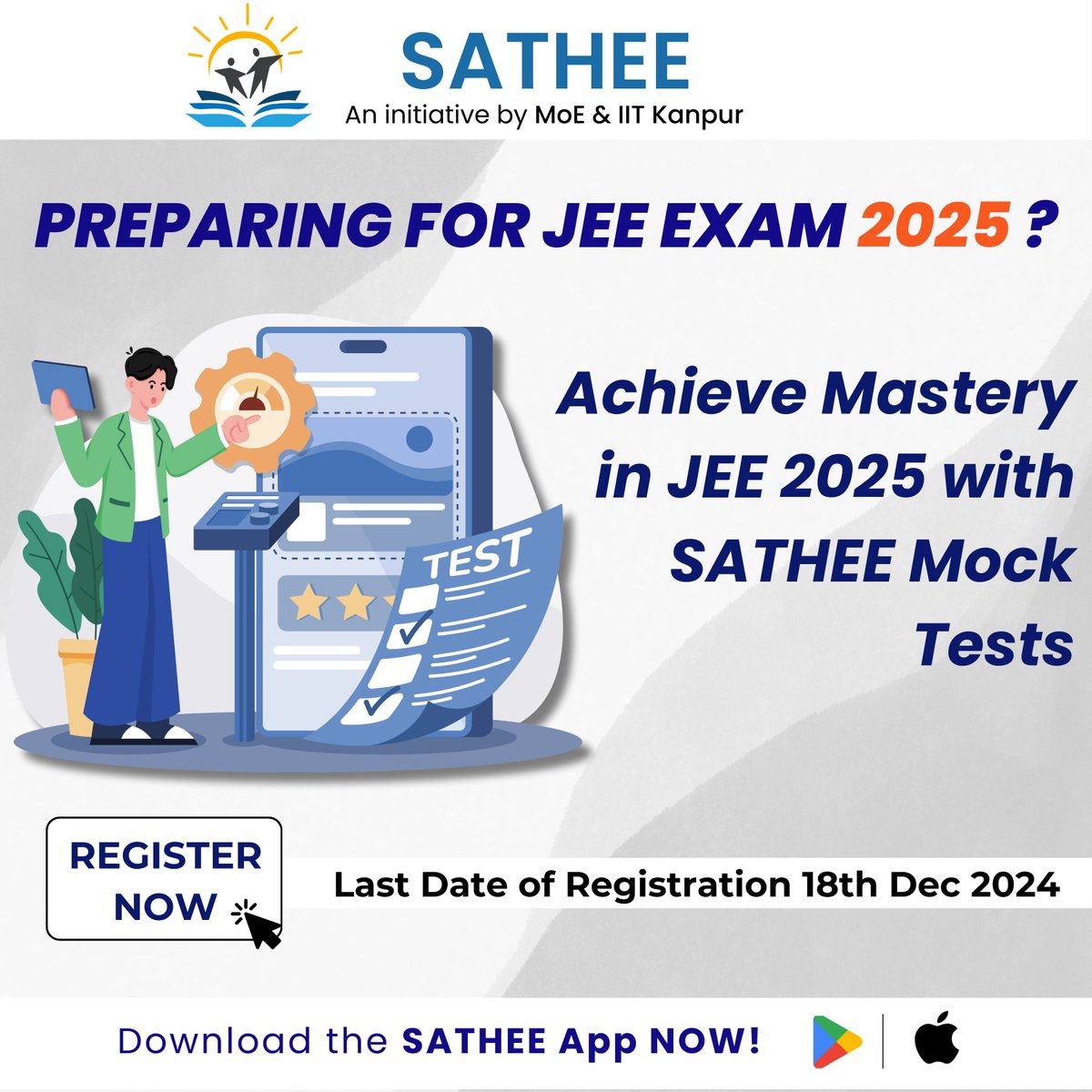 IitkResearch's tweet image. Get a competitive edge in JEE 2025 with SATHEE's JEE 2025 mock tests.
Register now - jeetest.prutor.ai/login
#mocktest #mockexams #JEE2025 #ExamPrep #ExamReady #Science #scienceeducation #SATHEE #practice