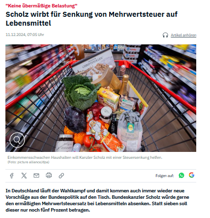 Senkung der #Mehrwertsteuer ist eine Schnappsidee. 
▶️Kostet Milliarden bei schon großen Defiziten
▶️Nützt Nichts gegen #Inflation
▶️ Ist für Bürger völlig unsichtbar, da die Lebensmittelpreise stark schwanken. #Scholz #Wahlkampf 
n-tv.de/politik/Scholz…