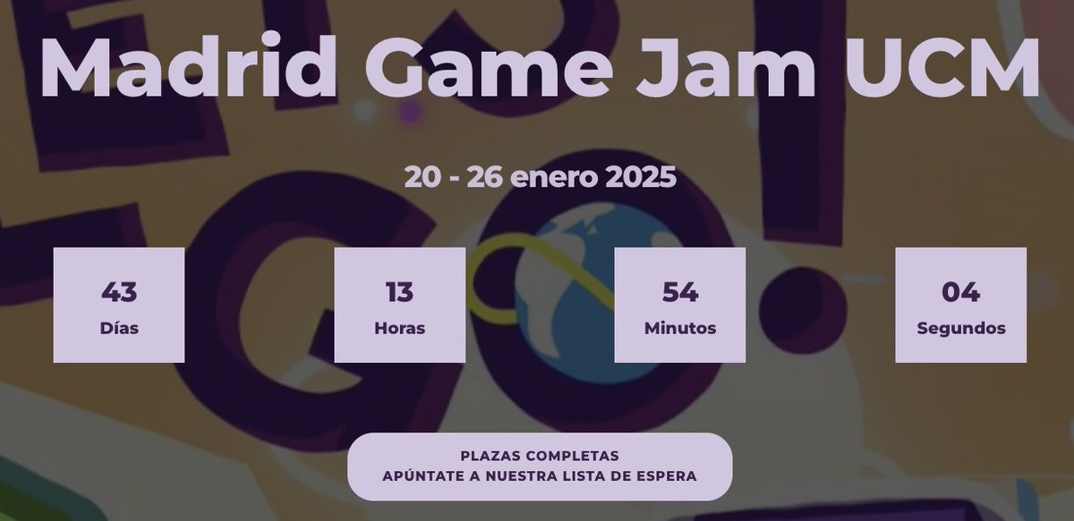¡Qué barbaridad! Hemos cubierto todas nuestras plazas en 48 horas (como los días que pasaremos juntos haciendo videojuegos)
De todas formas, hemos abierto un formulario de lista de espera, por si tenemos bajas antes del evento.