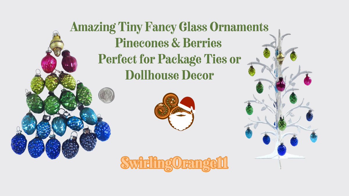 swirlingO11's tweet image. Extra small true #Vintage miniature fancy ornaments in a variety of colors for decorating packages, display or use in a dollhouse #SuperKitsch #EtsyteamUnity #HolidayDecor #XtraTinyOrnaments #CollectibleOrnaments #SwirlingOrange11