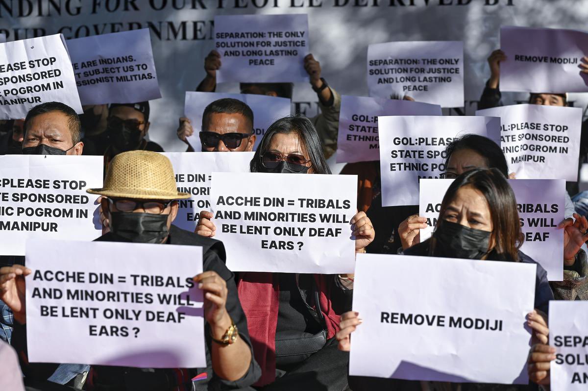PrinceArihan's tweet photo. It is disappointing that after @narendramodi has been working arduously for the people of Northeast, Manipur included, some from the Kuki-Zo community in their protests in Delhi are holding placards demanding removal of Modi but they are silent on dealing with removal of the narco-terrorists in Manipur.