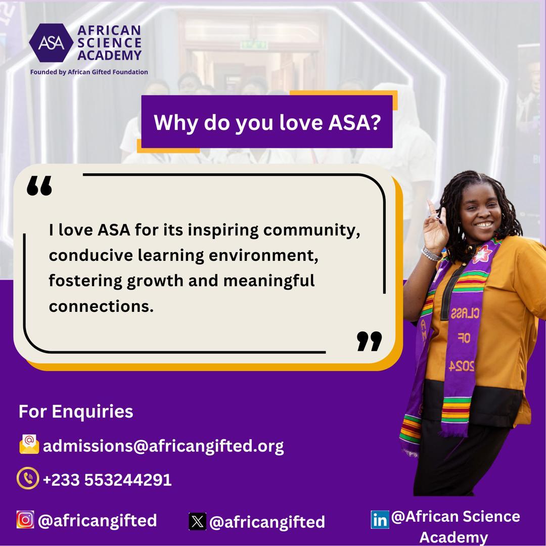 💡Alumnae Stories 💡

ASA’s impact goes beyond education leaving alumnae with incredible stories.

Here are stories shared by some alumnae on why they love ASA.

Admissions are open for 2025/2026 academic year.

Apply here ➡️: africanscienceacademy.org/how-to-apply

#InsideASA
#WhyYouLoveASA