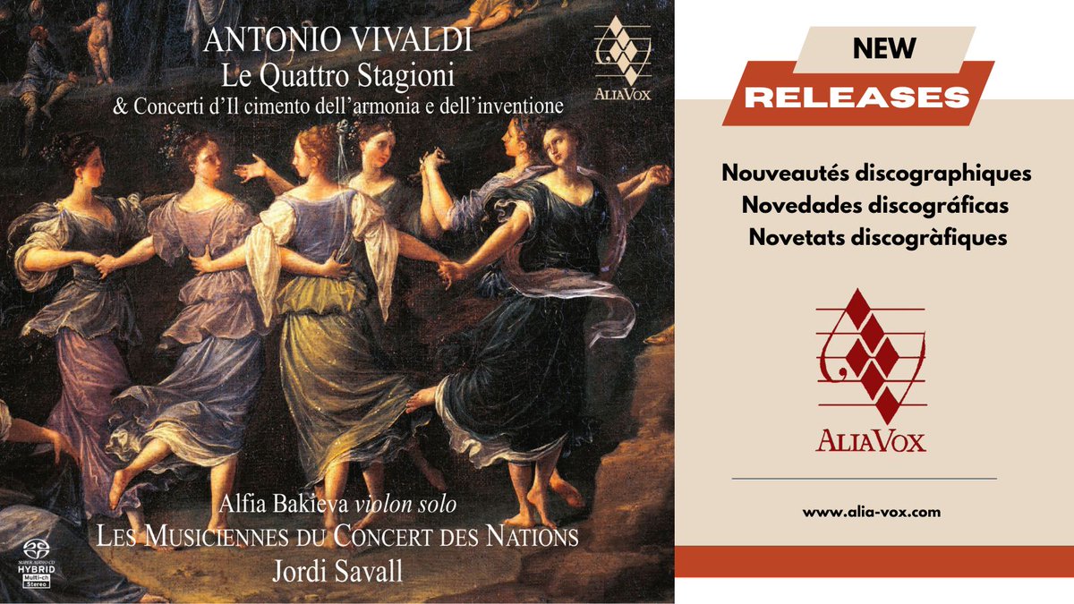 Latest CD releases · Dernières nouveautés en CD · Últimas novedades en CD · Últimes novetats en CD  

📀ANTONIO VIVALDI - Le Quattro Stagioni 📀

🔗Alia Vox Store: alia-vox.com/producte/anton…

#JordiSavall #LesMusiciennesDuConcertdesNations #Vivaldi #EarlyMusic