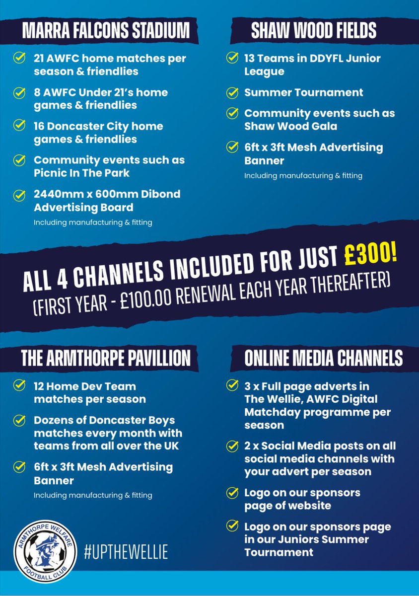 AMAZING DEAL ON GROUND &amp; ONLINE ADVERTISING 

Not only will you get all 4 marketing channels below for just £300 but we’ll also give you the remainder of 24/25 season AND next season inclusive ! 

#Bargain