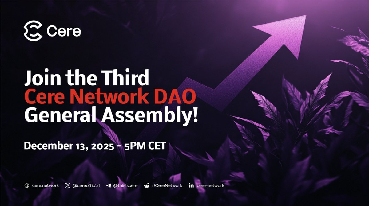 cereofficial's tweet photo. 🎯 Join the 3rd Cere Network DAO General Assembly!

📅 Friday Dec 13th 🕐 5pm CET / noon EST

Looking forward to seeing all our Cere Network DAO members during Friday's General Assembly, where we’ll discuss Dragon 1 Metrics, Tech Infrastructure improvements, upcoming AI Integrations and the 2025 Roadmap!

Join the GA3 as Cere DAO member (Free) & ask your questions to the DAO directors! https://t.co/ELmbxhyRoq

See you Friday!