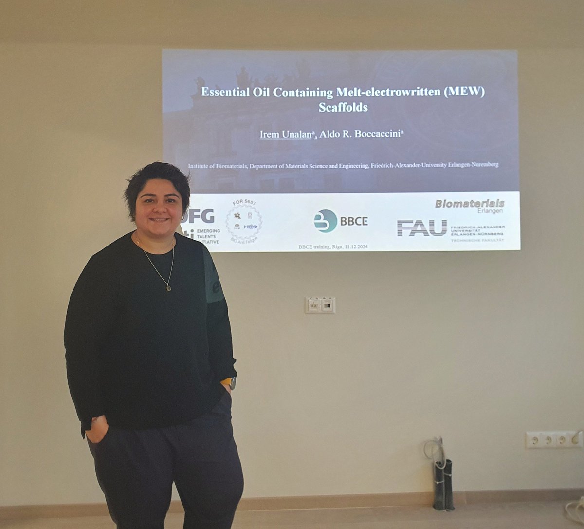 I am glad to have shared my work titled 'Essential Oil-Contained Melt Electrowritten Scaffolds' at the workshop organized by Prof. Dagnija Loca and Prof Boccaccini in Riga, as part of the BBCE project. Great discussions on MEW scaffolds! <a href="/Boccaccini_Lab/">Biomaterials_Erlangen</a> <a href="/bbcentre_eu/">Baltic Biomaterials Centre of Excellence</a>