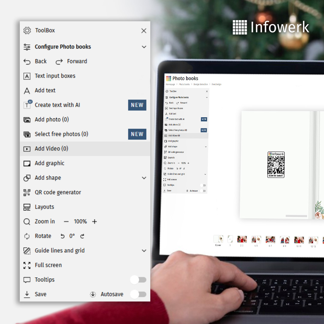 Infowerk_fi's tweet photo. UUTUUS: Integroi videoita malleihisi QR-koodien avulla! 
 
FreeDesignissa voit nyt ladata videoita ja sijoittaa ne suosikkituotteeseesi QR-koodin avulla.
  
Aloita suunnittelu nyt ja tee joulusta henkilökohtaisempi ja digitaalisempi kuin koskaan ennen! https://t.co/Gn19Kb4VmM https://t.co/3VMf3d0eRH