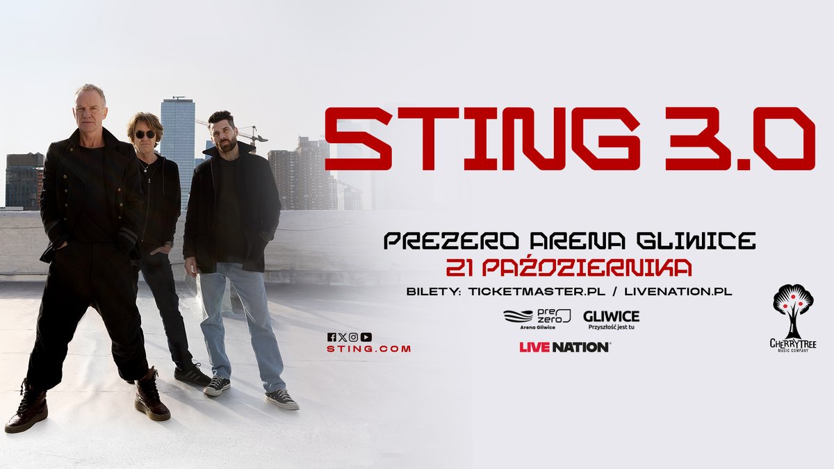 Live Nation Polska (@livenationpl) on Twitter photo Ze względu na duże zainteresowanie ogłaszamy drugi koncert w Polsce!
“STING 3.0” TOUR
- 21.10.2025 - <a href="/prezero_arenag/">PreZero Arena Gliwice</a> - DRUGI KONCERT
Przedsprzedaż na stronie artysty rusza w środę, 11 grudnia o godz. 12:00 na sting.com
Przedsprzedaż Ticketmaster rozpocznie się w Ze względu na duże zainteresowanie ogłaszamy drugi koncert w Polsce!
“STING 3.0” TOUR
- 21.10.2025 - <a href="/prezero_arenag/">PreZero Arena Gliwice</a> - DRUGI KONCERT
Przedsprzedaż na stronie artysty rusza w środę, 11 grudnia o godz. 12:00 na sting.com
Przedsprzedaż Ticketmaster rozpocznie się w