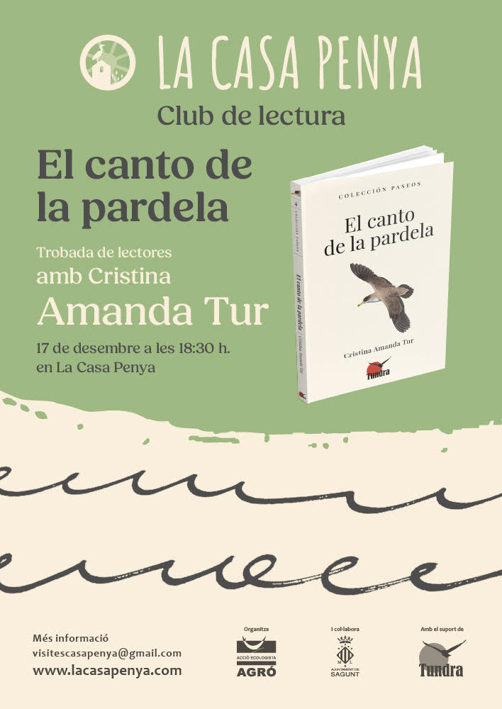 📖 NOVA TROBADA LITERÀRIA A LA CASA PENYA  

El dimarts que ve ens visitarà Cristina Amanda Tur  per  presentar el seu nou llibre ‘El canto de la pardela’. 

⏰ 18.30 hores
📍 La Casa Penya (Avda. Europa, 1, Sagunt)

Inscripcions: forms.gle/BQSqCkojjjTi3d…