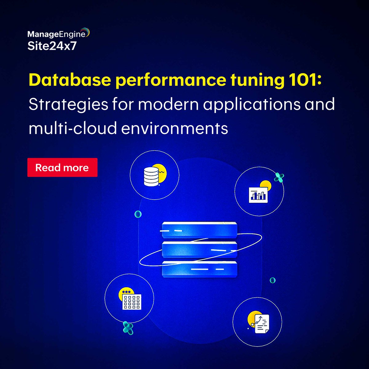Site24x7's tweet image. Boost your database performance! Explore caching, indexing, query optimization, and resource management in our latest blog. Learn how to keep your systems running smoothly: 
site24x7.com/blog/database-… 
#DatabasePerformance #Site24x7