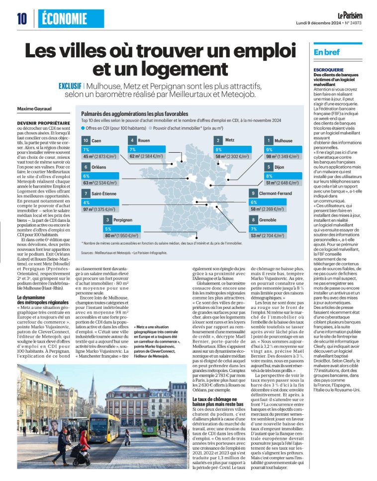 🔵 [EXCLU] A lire dans <a href="/le_Parisien/">Le Parisien</a>
🗞️Pour la 6ème année consécutive, <a href="/Meilleurtauxcom/">Meilleurtaux</a>  et Meteojob dévoilent leur classement des villes françaises les plus attractives en termes d’emploi et de logement.  leparisien.fr/economie/emplo…