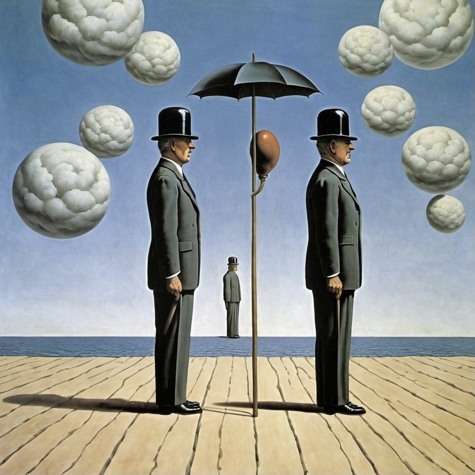 SavenSatow's tweet image. &quot;Hypothesis&quot; by Saven Satow with AI
#Hypothesis
#Umbrella
#Magritte
#art
#ai