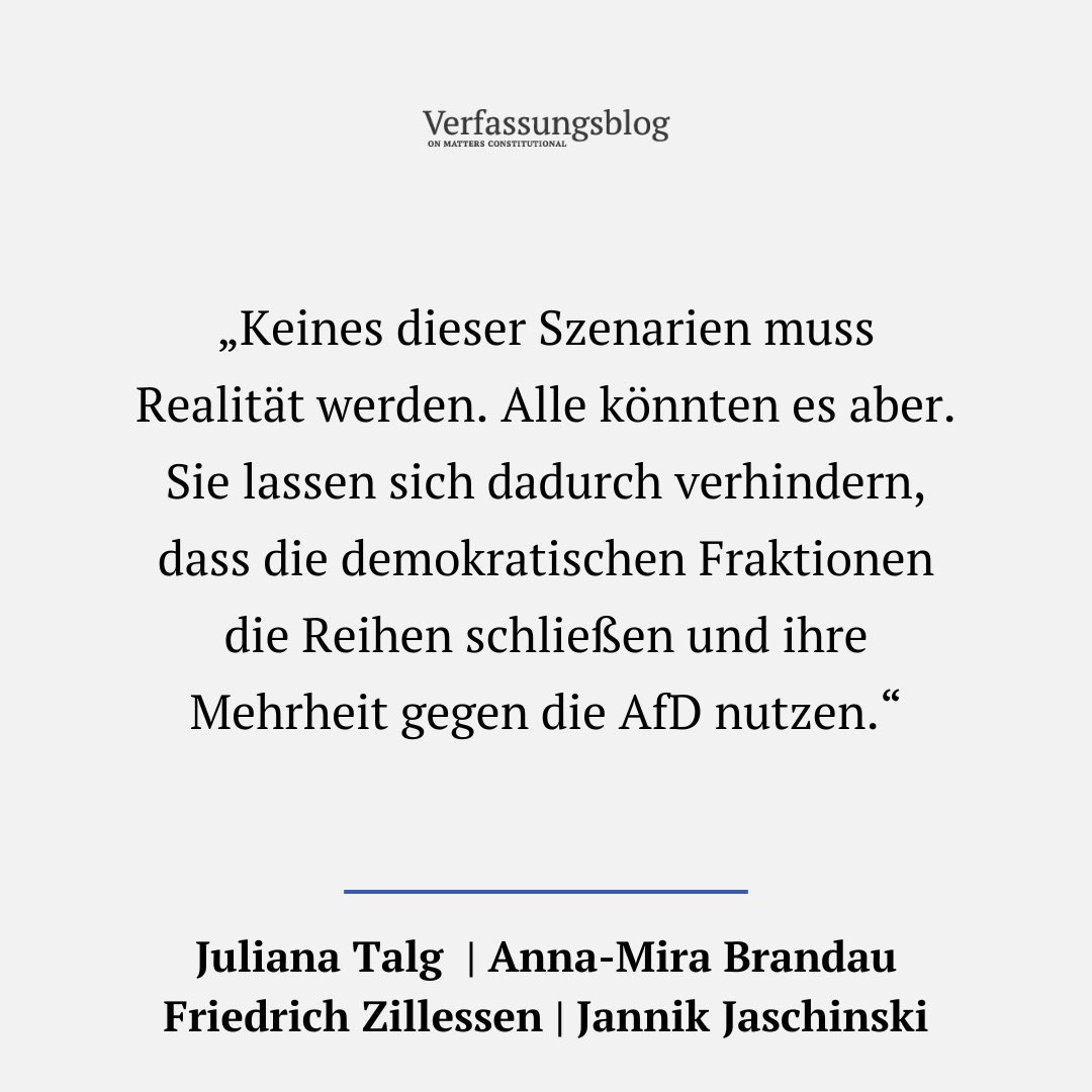 Morgen wählt der Thüringer Landtag einen neuen Ministerpräsidenten. Wurden die Warnschüsse gehört?

JULIANA TALG, ANNA-MIRA BRANDAU, FRIEDRICH ZILLESSEN und JANNIK JASCHINSKI blicken auf das Ereignis.

verfassungsblog.de/ministerprasid…
