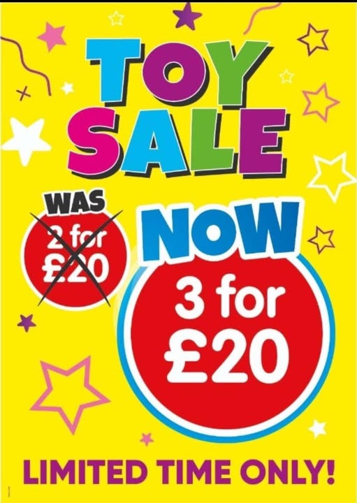 WAS 2 FOR £20, NOW 3 FOR £20 ON TOYS AT B&amp;M Stores ! 
Pop in store from today and explore their range of toys on offer. Be quick! This is a limited time promotion and will end 24th December 😍
*Selected lines only.
#bmstores #christmastoys #christmastoyoffers #toysale #toysaleuk