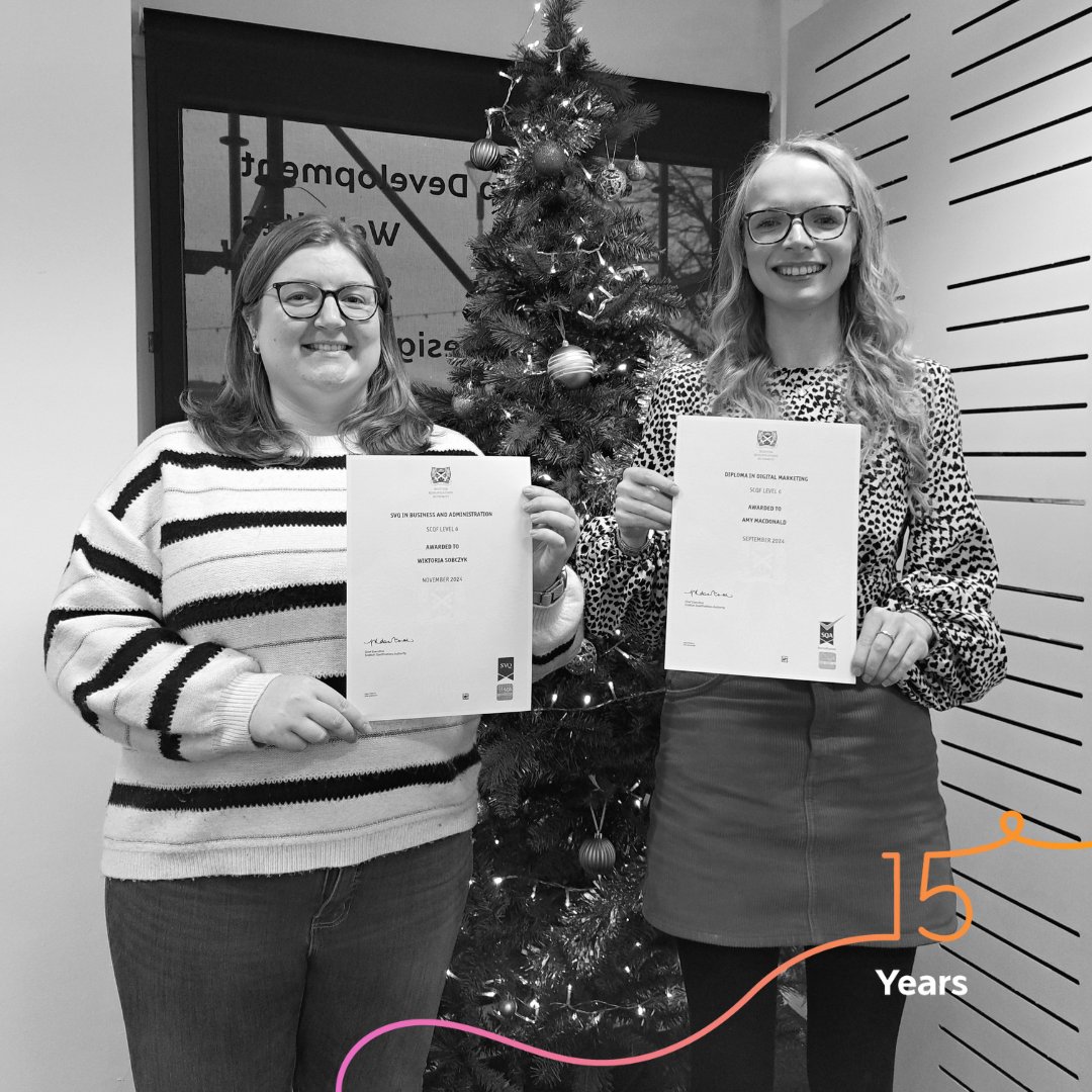 A team triumph! 🏆
Congratulations to our Marketing Assistant, Amy and our Junior Developer, Wiktoria on completing their SCQF Level 6 Modern Apprenticeships!

Amy ⭐ Diploma in Digital Marketing
Wiktoria ⭐ SVQ in Business &amp; Administration

Well done both! 💛🍒