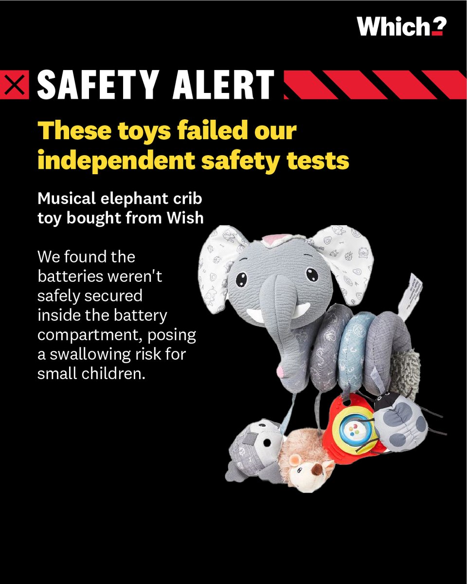WhichUK's tweet image. ⚠️ Safety Alert: These toys failed our independent safety tests.

Over 90% of toys we bought from online marketplaces like AliExpress, eBay &amp;amp; TikTok Shop can’t be legally sold in the UK—over half are dangerous for kids to play with, our new investigation finds.