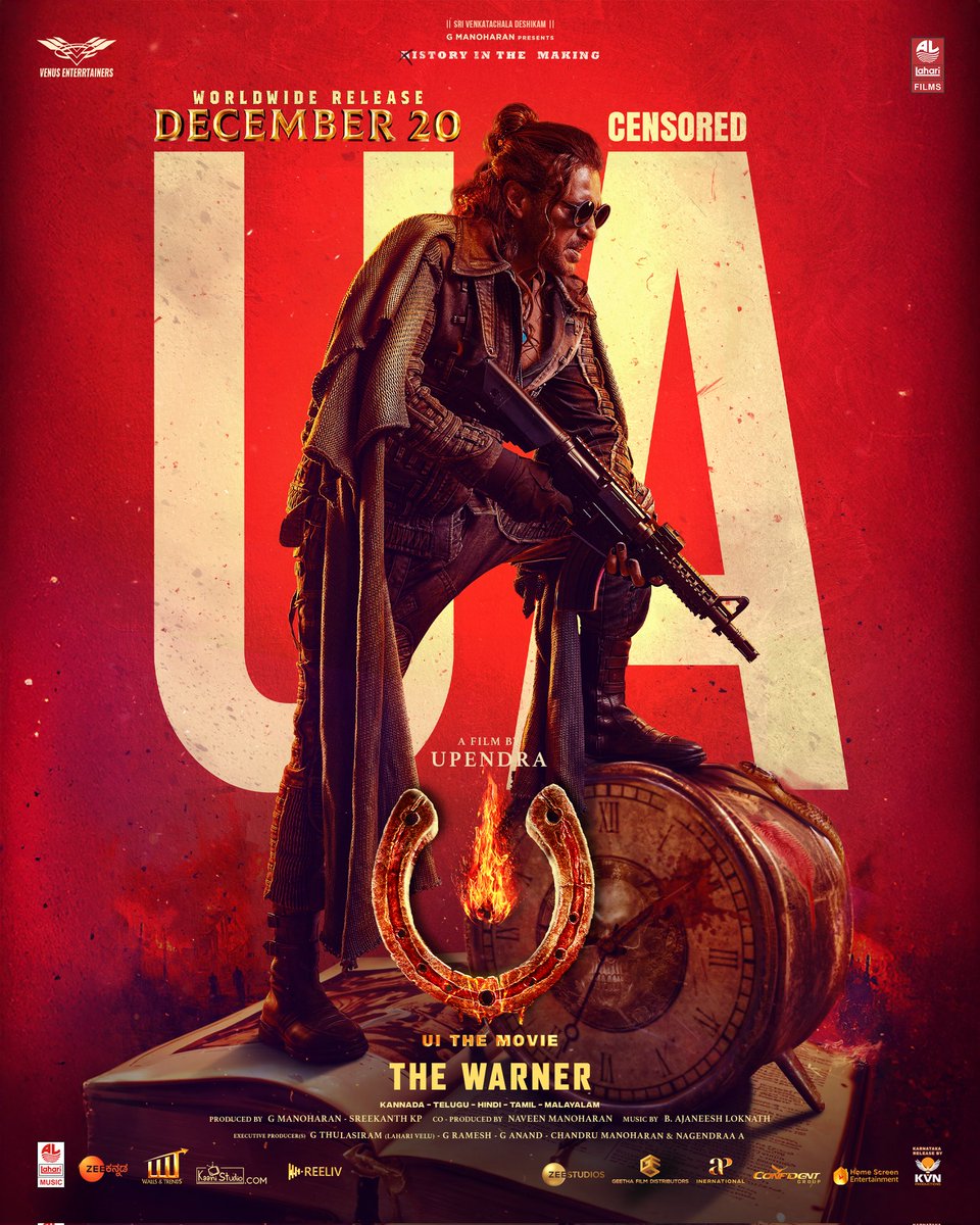 tellychakkar's tweet image. Certified 𝐔/𝐀  – Unstoppable Action 💥💥💥#UiTheMovie is coming with Fire and Fury to give you all a Spectacular Feast on the Big Screens ❤️‍🔥❤️‍🔥
#UiTheMovieOnDEC20th
#UppiDirects #Upendra @nimmaupendra #LahariFilms #VenusEnterrtainers #GManoharan @LahariFilms @venus_enterrtainers