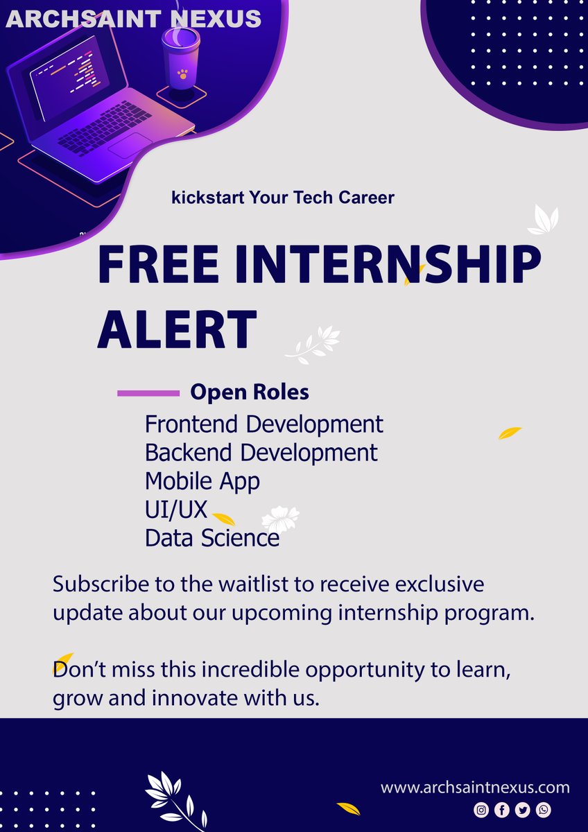 ArchsaintNexus's tweet image. Exciting News! Our Free Internship Program is almost here!
Gain real-world experience, learn from industry pros, and connect with a vibrant tech community.
👉 Join the waitlist today and be the first to know when we launch!
archsaintnexus.com/programs/inter…
#TechInternship, #internships