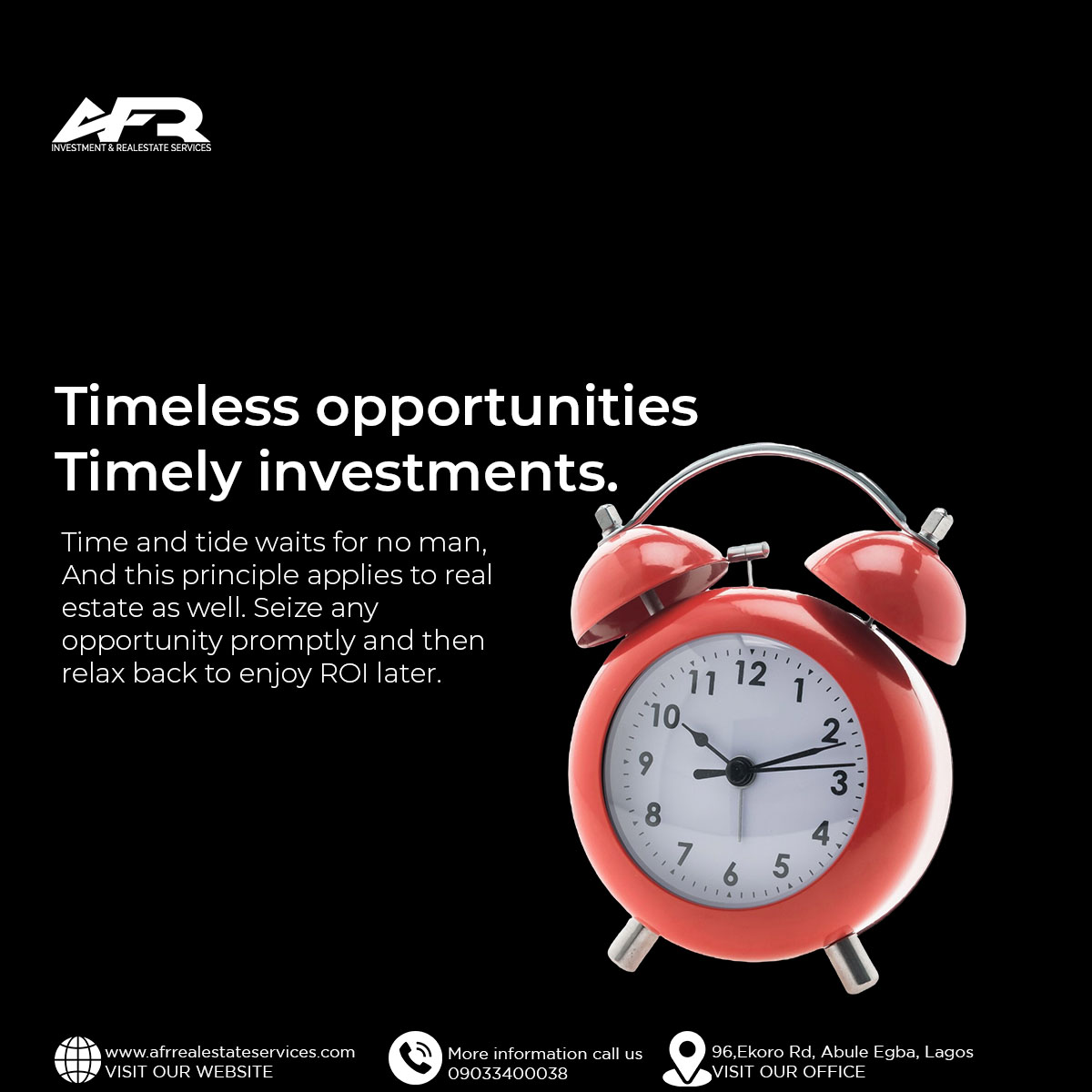 afrrealestate's tweet image. Make timely investments in timeless assets - Explore our current opportuninies!

#timelessinvestment 
#investintime 
#realestateinvesting