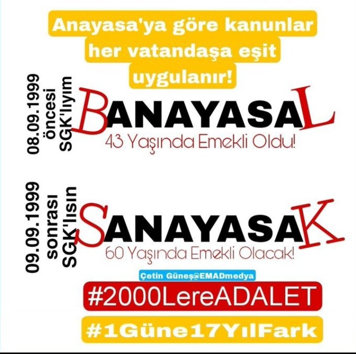 erken değil
kıyak değil
piyango değil
adil kademeli emeklilik
 #YoksaAdaletKopsunKıyamet