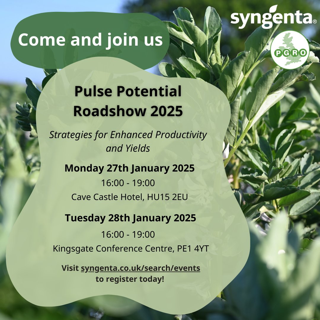 Unlock your Pulse Potential and join Syngenta &amp; PGRO's Pulse Roadshow in Jan for expert insights on productivity &amp; yields at 2 UK locations. Don't miss your chance to cultivate success! 🤞

Register now: syngenta.co.uk/search/events

See you there!

#syngentacropsuk #pulsepotential