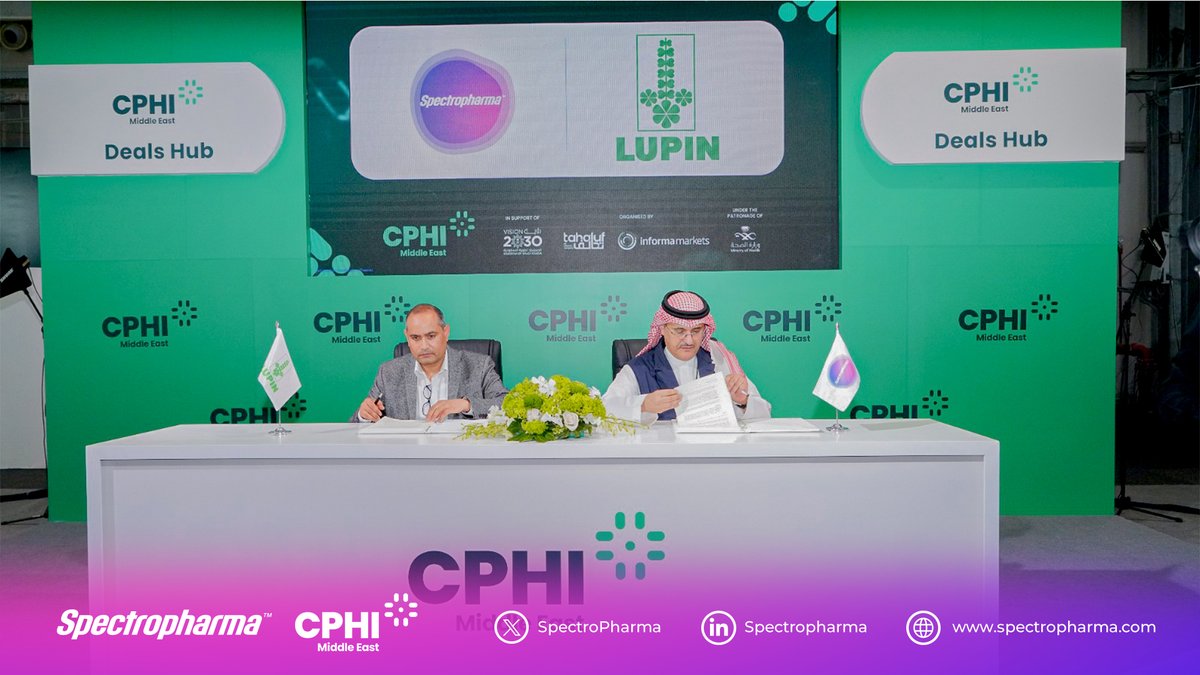spectropharma's tweet photo. 🌟 انطلاقًا من التزامنا بتعزيز الوصول إلى الرعاية الصحية في المملكة ودول الخليج، تم توقيع اتفاقية استراتيجية مع شركة  Lupin Limited لتوفير أدوية مبتكرة لعلاج الأمراض المزمنة والمهددة للحياة، بما يدعم تحسين جودة حياة المرضى.

🌟In line with our commitment to enhancing healthcare access in Saudi Arabia and the GCC, a strategic agreement was signed with Lupin Limited to provide innovative medications for chronic and life-threatening conditions, supporting improved patient outcomes.

#Spectropharma
#CPHIMiddleEast 
#CPHI