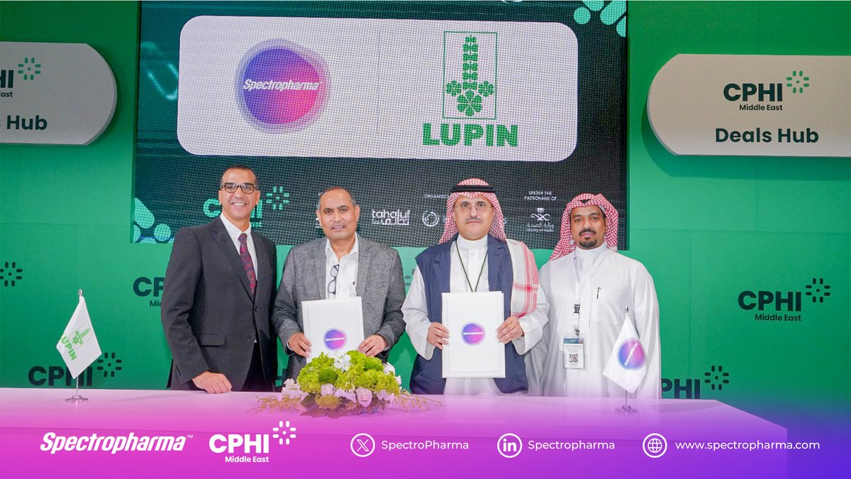 spectropharma's tweet photo. 🌟 انطلاقًا من التزامنا بتعزيز الوصول إلى الرعاية الصحية في المملكة ودول الخليج، تم توقيع اتفاقية استراتيجية مع شركة  Lupin Limited لتوفير أدوية مبتكرة لعلاج الأمراض المزمنة والمهددة للحياة، بما يدعم تحسين جودة حياة المرضى.

🌟In line with our commitment to enhancing healthcare access in Saudi Arabia and the GCC, a strategic agreement was signed with Lupin Limited to provide innovative medications for chronic and life-threatening conditions, supporting improved patient outcomes.

#Spectropharma
#CPHIMiddleEast 
#CPHI