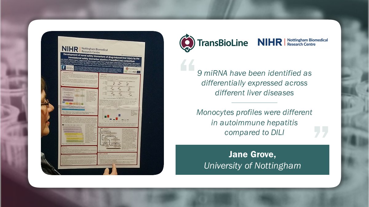 IMI2_TransBioLine (@imitransbioline) on Twitter photo During the latest <a href="/NottmBRC/">NIHR Nottingham BRC</a> Conference, Jane Grove from <a href="/NottsLiverTeam/">NottsLiver</a> presented results on the development of novel DILI safety #biomarkers
#IHICarryTheTorch #H2020 #EUHealthResearch <a href="/IHIEurope/">Innovative Health Initiative</a> During the latest <a href="/NottmBRC/">NIHR Nottingham BRC</a> Conference, Jane Grove from <a href="/NottsLiverTeam/">NottsLiver</a> presented results on the development of novel DILI safety #biomarkers
#IHICarryTheTorch #H2020 #EUHealthResearch <a href="/IHIEurope/">Innovative Health Initiative</a>