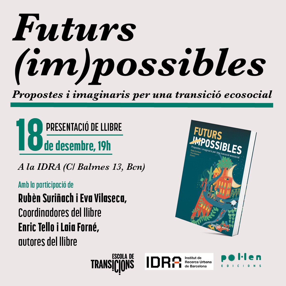 Rubèn Suriñach (@miki_batalla) on Twitter photo Dimecres 18 de desembre presentem el llibre coordinatt per servidor i <a href="/evavilaseca/">Eva Vilaseca</a> i editat per <a href="/pol_lenedicions/">pol·len edicions</a> , resultant de la primera edició de l’Escola de Transicions, impulsada per <a href="/EspaiAmbiental/">Espai Ambiental Coop</a> <a href="/XES_cat/">Xarxa d'Economia Solidària de Catalunya</a> @Ecohubcat <a href="/idrabcn/">IDRA</a> , va fil (i una bona notícia al final)👇 Dimecres 18 de desembre presentem el llibre coordinatt per servidor i <a href="/evavilaseca/">Eva Vilaseca</a> i editat per <a href="/pol_lenedicions/">pol·len edicions</a> , resultant de la primera edició de l’Escola de Transicions, impulsada per <a href="/EspaiAmbiental/">Espai Ambiental Coop</a> <a href="/XES_cat/">Xarxa d'Economia Solidària de Catalunya</a> @Ecohubcat <a href="/idrabcn/">IDRA</a> , va fil (i una bona notícia al final)👇