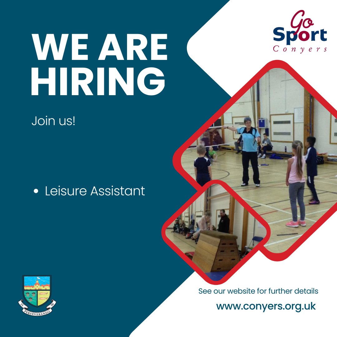🚨 We’re Hiring! 🚨

Go Sport Community Project at Conyers School is on the lookout for a Leisure Assistant! If you’re eager to join a vibrant, popular, and highly successful team, this could be the perfect role for you.
Visit conyers.org.uk for more details and to apply