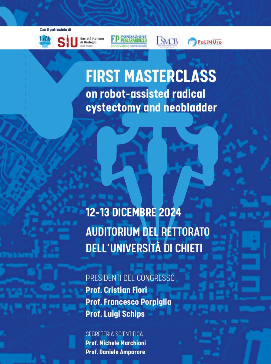 Piergustavo De Francesco (@piergustavodott) on Twitter photo Tomorrow!
First masterclass on robotic cistectomy
Great job Prof <a href="/marchionimic/">Michele Marchioni</a> , Prof L.Schips, Prof <a href="/PorpigliaF/">Porpiglia Francesco</a> , Prof C.Fiori and Prof. <a href="/danieleamparore/">Daniele Amparore</a>
<a href="/univUda/">Ud'A</a> Tomorrow!
First masterclass on robotic cistectomy
Great job Prof <a href="/marchionimic/">Michele Marchioni</a> , Prof L.Schips, Prof <a href="/PorpigliaF/">Porpiglia Francesco</a> , Prof C.Fiori and Prof. <a href="/danieleamparore/">Daniele Amparore</a>
<a href="/univUda/">Ud'A</a>