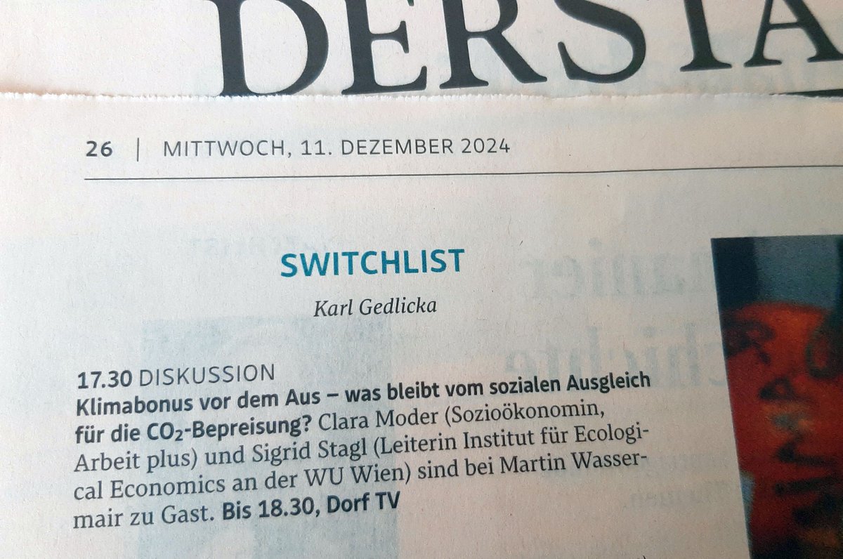 Martin Wassermair (@wassermair) on Twitter photo Danke an <a href="/derStandardat/">DER STANDARD</a> für diesen feinen TV-Tipp! #Klimabonus vor dem Aus – was bleibt vom sozialen #Ausgleich für die CO2-Bepreisung? Dazu diskutieren Clara Moder (<a href="/arbeitplus/">arbeit plus</a>) und <a href="/SigridStagl/">Sigrid Stagl</a> (<a href="/wu_vienna/">WU Vienna</a>). Heute um 17.30 Uhr live auf <a href="/dorftv/">DORFTV</a>. Danke an <a href="/derStandardat/">DER STANDARD</a> für diesen feinen TV-Tipp! #Klimabonus vor dem Aus – was bleibt vom sozialen #Ausgleich für die CO2-Bepreisung? Dazu diskutieren Clara Moder (<a href="/arbeitplus/">arbeit plus</a>) und <a href="/SigridStagl/">Sigrid Stagl</a> (<a href="/wu_vienna/">WU Vienna</a>). Heute um 17.30 Uhr live auf <a href="/dorftv/">DORFTV</a>.