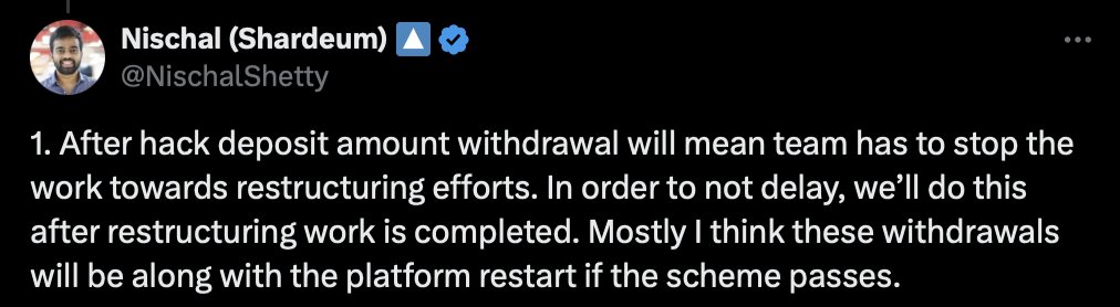 globalrashid007's tweet photo. #WazirX_Hack latest findings 👇

It seems the 100CR which @NischalShetty took from user's hard earned money wasn't enough so he is securing another 150 crore for further expenses
This is completely unfair I believe
Itne sare companies Pehle bhi hack hue, bankrupt hue but kisine apni marzi se user fund se paise nahi nikale

#NischalShetty and his team should have given up on their salaries atleast until users got their funds back but instead they are paying their bills from our hard earned money 👏👏

Aisa lag raha hai hack ko bahana banakar bas jyada se jayada paise churane ki koshis ki ja rahi hai kyuki hack hote hi withdrawals to pause ho gaye the but deposits pause karne ka kisine nai socha and badme unn deposits ko bhi freeze kar diya gaya hai which makes no sense

Abto aisa lag raha hai ki 100% to choro jo reh gaye hai wahi 40-50 % funds bhi user ko dedo wahi bohot hai
Atleast bull market me user khud recover kar lega
Like ❤️ and retweet 🔁 this to share it with everyone
Also comment down your views and opinion on this 👇 

#Crypto #CryptoNews #BTC #Bitcoin #altcoin #CryptoTwitter #CryptoInvestor #WazirX #WazirXScam