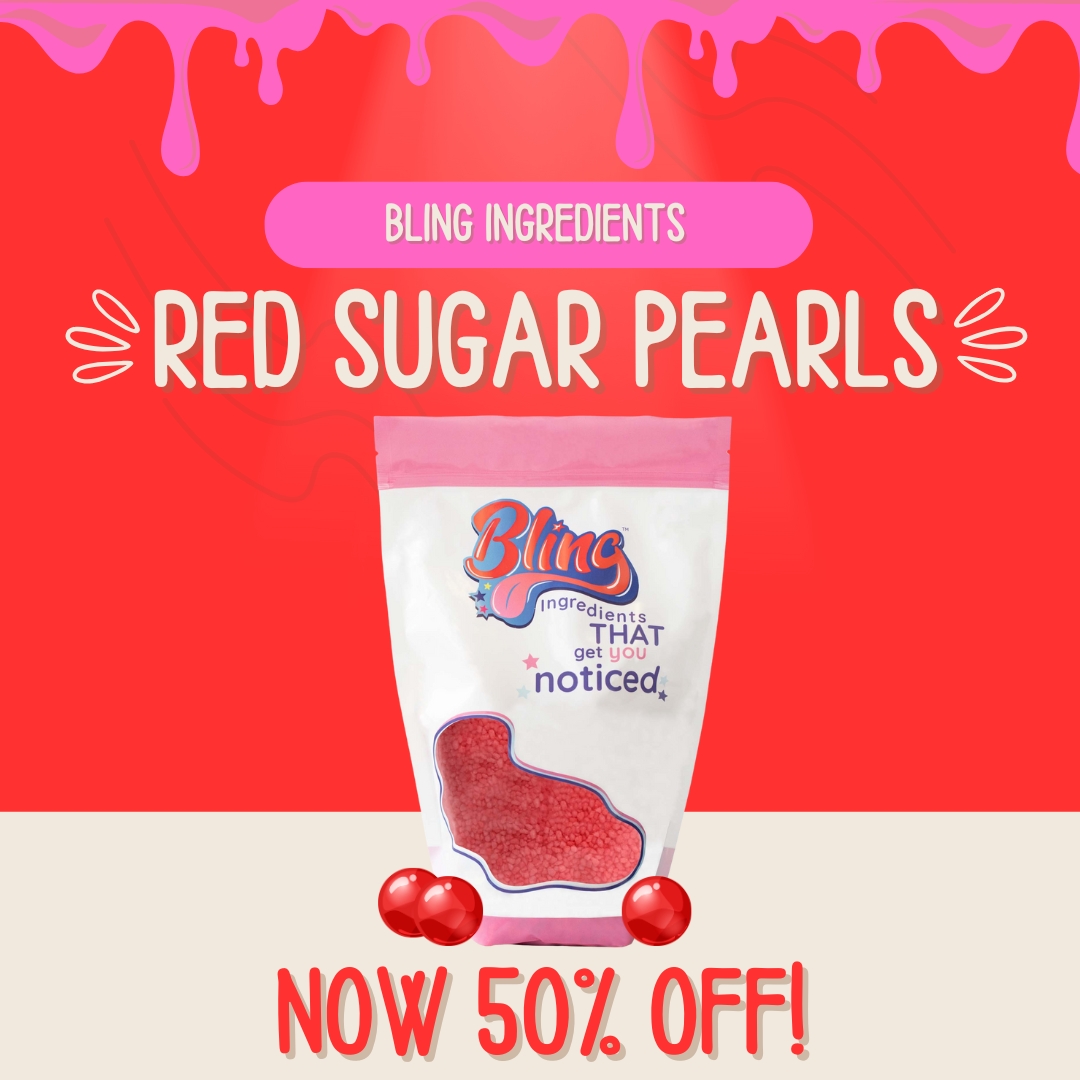 50% OFF! 🔴

Grab a pouch to 'Bling-afly' your Christmas bakes and desserts. Perfect when paired with our green sugar pearls, both available to purchase on our website!

Red in colour, crunchy and deliciously sweet sugar pearls. Coloured using natural fruit &amp; vegetable extracts.