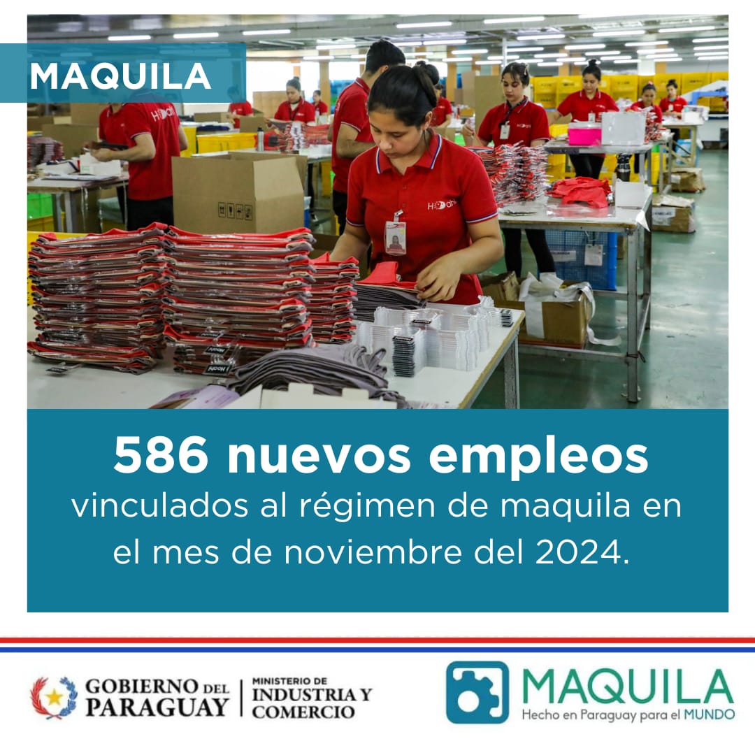 #MIC | Maquila: Al cierre de noviembre exportaciones industriales superan cifras totales del 2023

🔗goo.su/0Fm12M

#GobiernoDelParaguay
#MICGenerandoOportunidades
