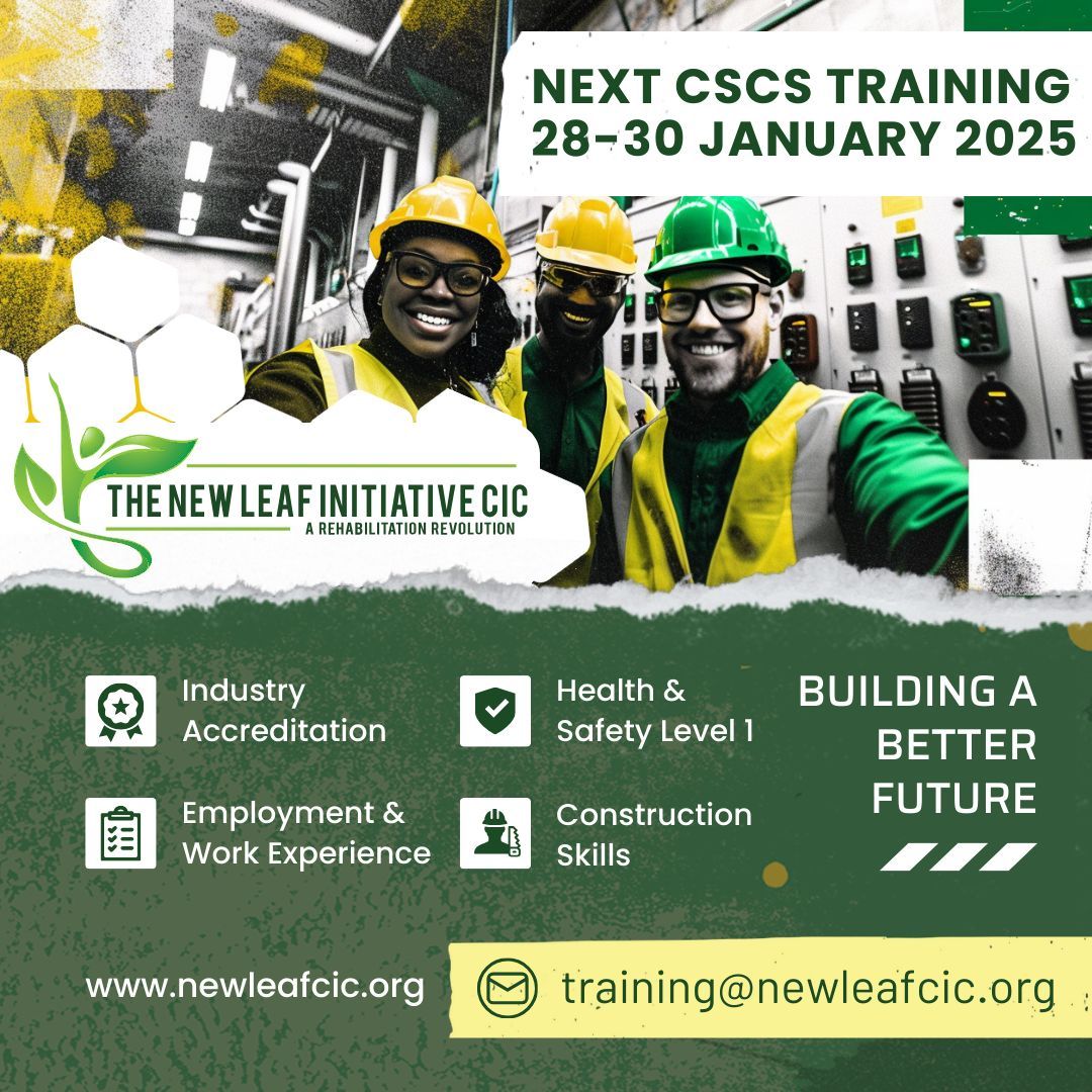 🚧 Start the New Year with a new skill! Our next CSCS Training is kicking off soon- spaces are limited! Register Now!

📍 Location: 9 Allcock Street, Digbeth, B9 4DY
🎯 FREE for eligible participants

#CSCS #ConstructionCareers #FreeTraining #SkillsForLife #NewLeafInitiative