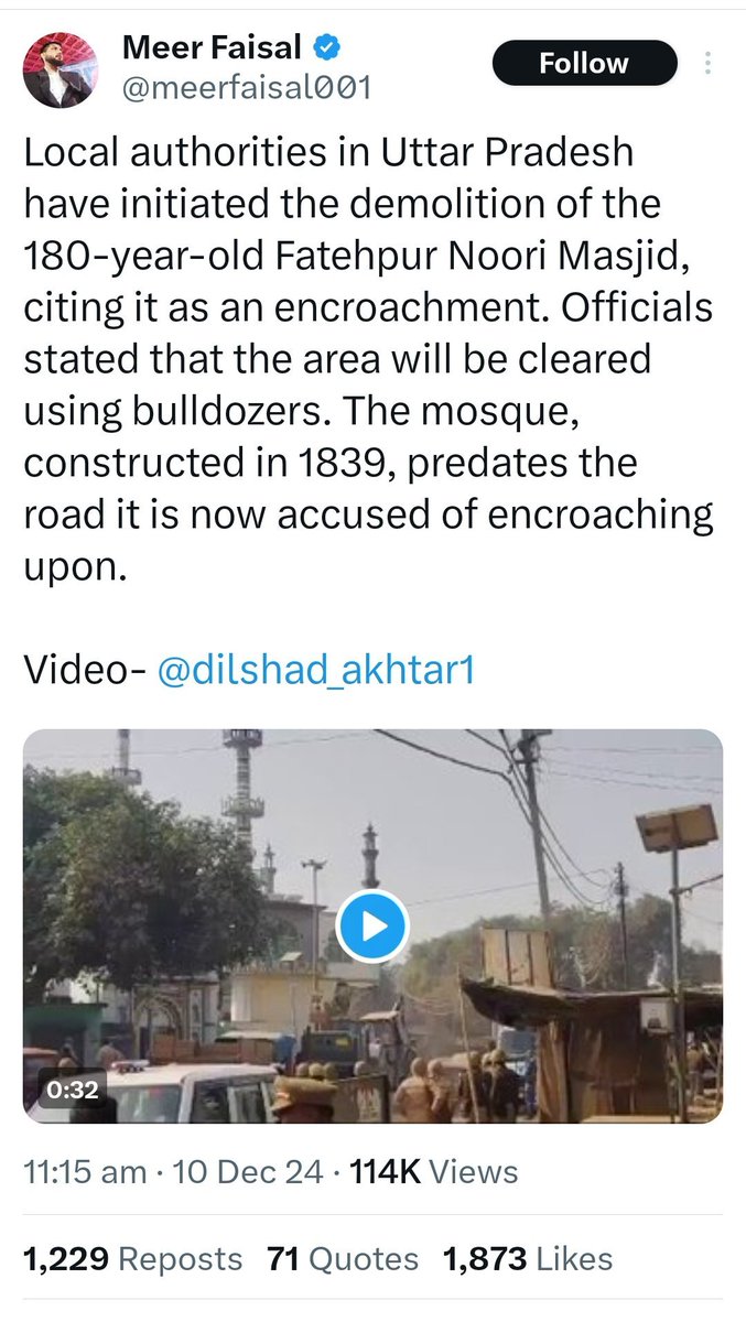 TheCredibleLens's tweet photo. .@meerfaisal001 caught doing propaganda, hides truth abt #Fatehpur #NooriMasjid
Truth: In Aug, PWD issued notice to Masjid committee, over illegal encroachment; they assured it will b removed in a month. Notice was re-issued in Sept
Now, only a section of encroachment is removed https://t.co/FDKp4u6Sg9