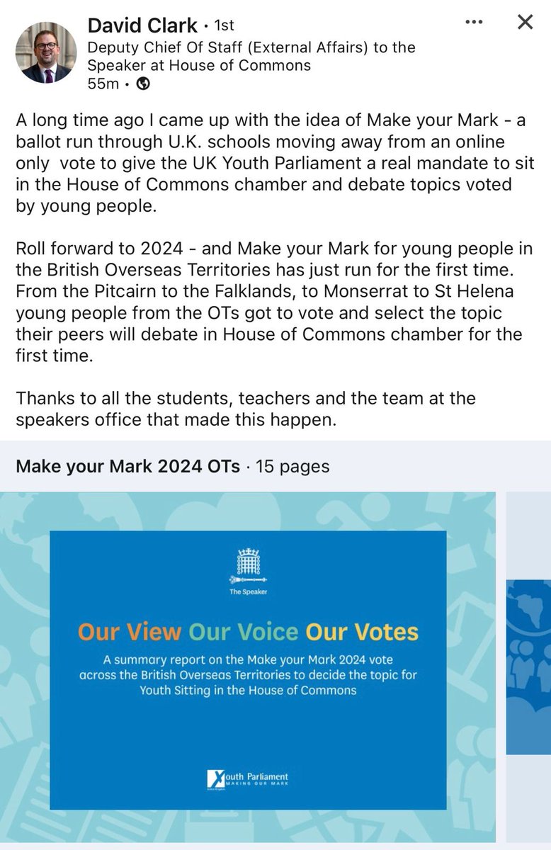 A long time ago I co-founded #UKYP and this statement from <a href="/dwclark79/">David Clark</a> is incorrect and does a disservice to the young people/Procedures Group members, UKYP staff and Regional Co-ordinators who co-produced #MakeYourMark 

I'm fed up with other people claiming the credit for UKYP.