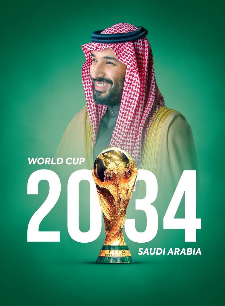 مبارك للوطن الغالي 
مبارك لمقام خادم الحرمين الشريفين 
مبارك لمقام سمو ولي العهد  
مبارك للشعب السعودي

الفوز بإستضافة فعاليات #كاس_عالم_2034 

🇸🇦🇸🇦🇸🇦🇸🇦🇸🇦🇸🇦🇸🇦🇸🇦

#World__Cup2034 
#Saudi34 
#SaudiArabia  
#FIFAWorldCup